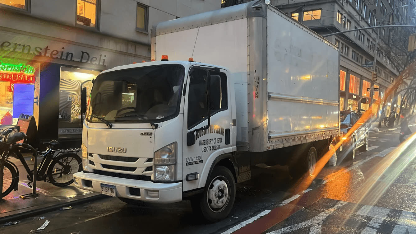 Ecobottle Pickup box truck on a New York City street